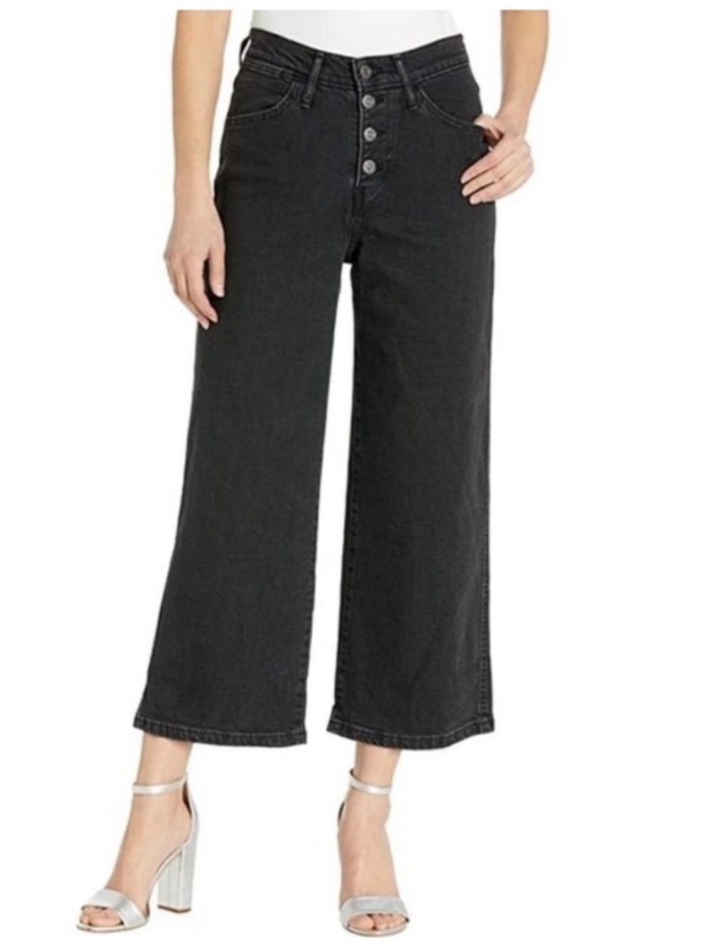 LEVI’S Mile High Cropped Wide Leg Denim Jeans Black Wash Size 29
